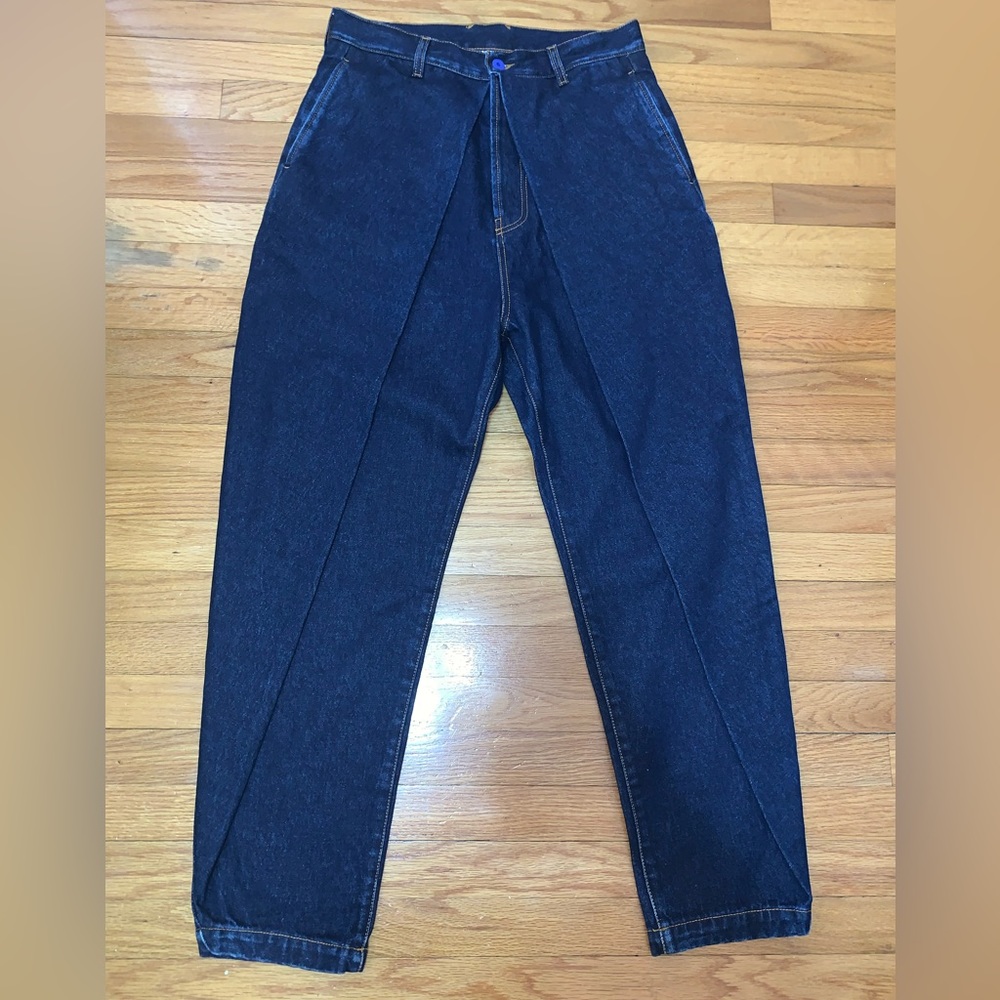 Marcelo Burlon Stone 5 Denim Pleated Jeans Pants Dark Blue Indigo 32 $800